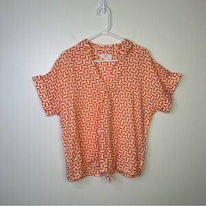 Linen Charten Club Luxury Orange White Linen Cotton Top Womens Size Large